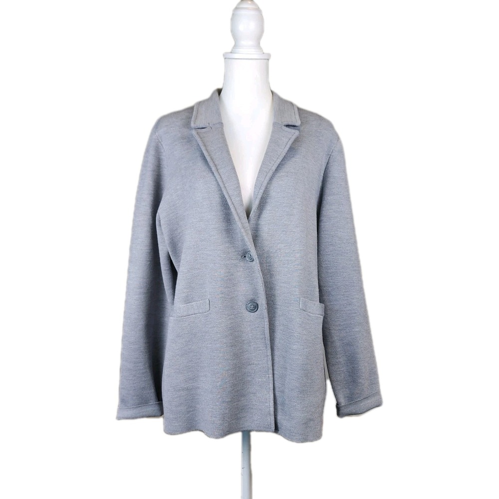 1901 Sweater Blazer Womens XL Gray Cardigan Merino Wool Blend‎ Pockets Classic